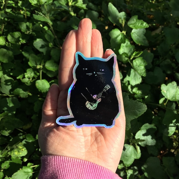 Ukulele Cat holographic sticker