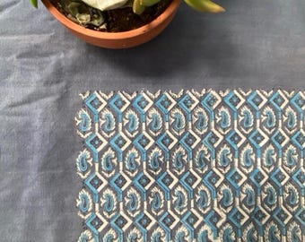 Vintage Blue Green Tablecloth 36x90, Vintage Textile, Ombre Table Linen, Decorative Fabric Panel, Block Print Style, Wall Hanging