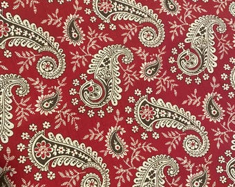 Ralph Lauren Blue Tag Queen Fitted Sheet Fabric Red Paisley  Cotton | Designer Bedding Yardage Repurpose Sewing Craft Supply