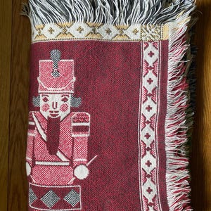 Vintage MWW Nutcracker Woven Throw Blanket | 1993 Christmas Tapestry | Toy Soldiers & Ballerina | 45 x 66 Fringe Throw