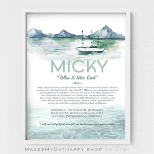 Micky name meaning decor,Sign Name wall art,Hebrew Name Meaning,clear lake poster,sailboat poster,sea lovers,nautical  decor,river sailing