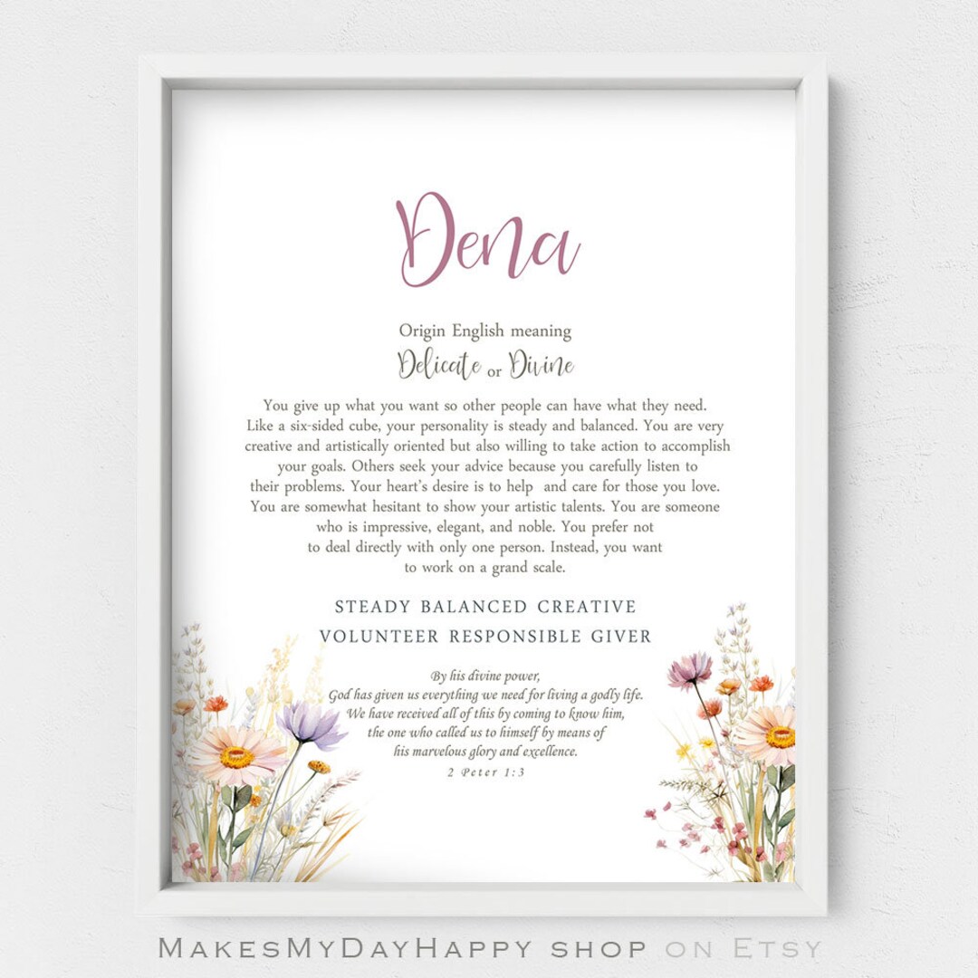 Dena name meaning,Personalized gift,Meadow flowers,Name sign wall art