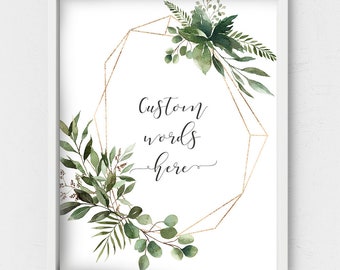 Green leaves watercolor home decor,Custom bible verses,Simple greenery,Your text here,Custom scripture,Typographic home decor,Diamond shape