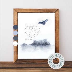 Isaiah 40:31 printable wall art,Soar on wings like eagles,Christian Nursery Gift,Inspirational bible verse sign,Digital Watercolor Scripture