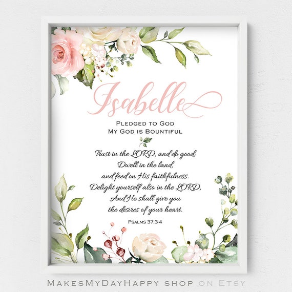 Isabelle Custom Bible Name Meaningice Pink Flowersfloral Etsy