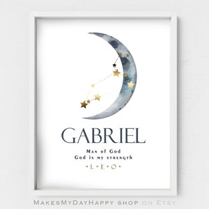 Constellation Star map,Personalized gift,Gabriel Name meaning,,Name wall art,Zodiac sign,Printable Meaning of Name,Custom Night sky print