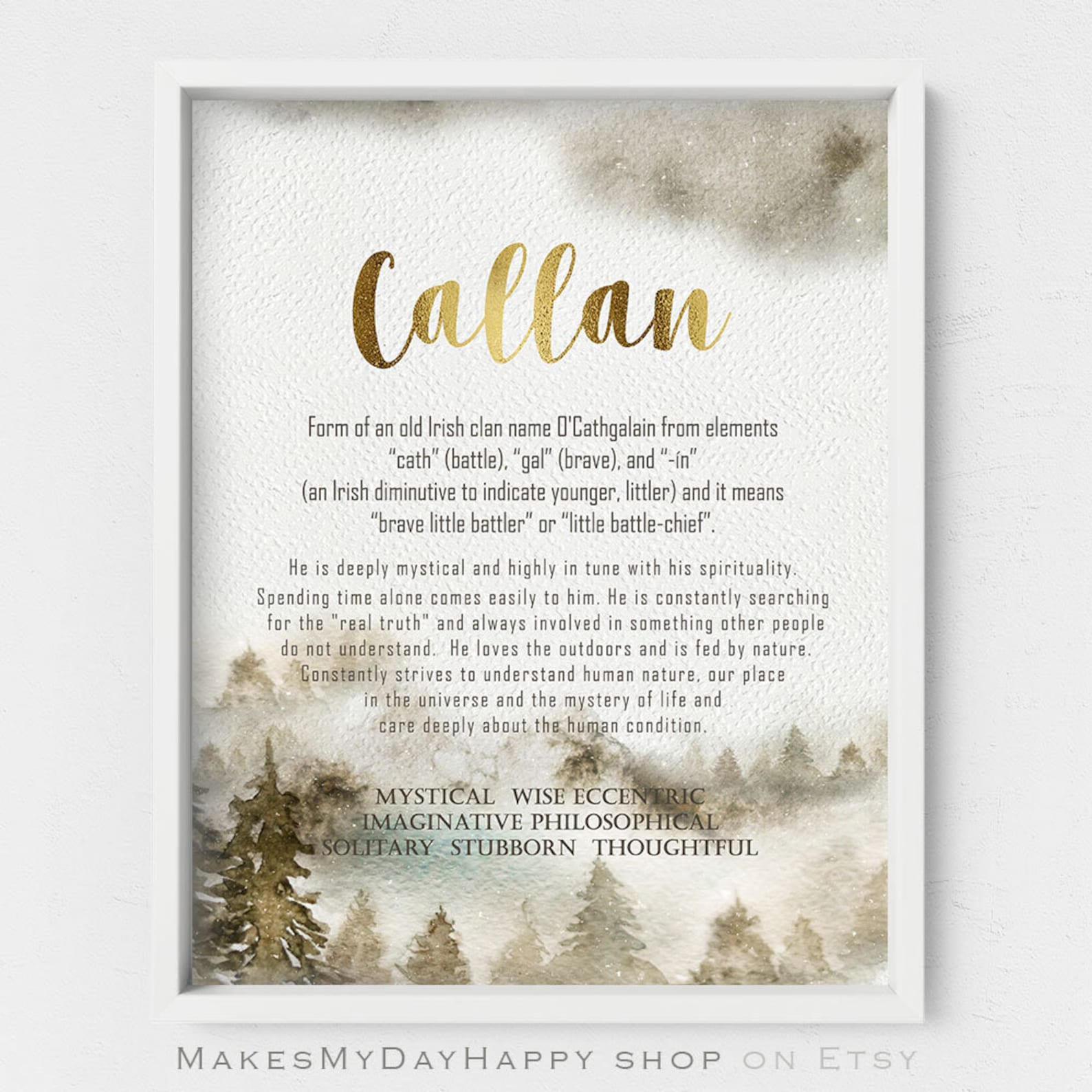Callan Custom Name Meaning,first Name Wall Art,personalized Name,birthday Gift,foggy Mountains
