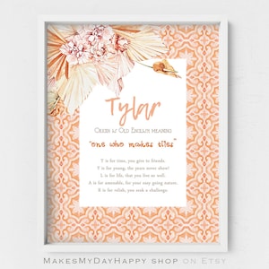 Tylar name,meaning of name,Personalized gift,Custom name meaning,First Name,baby name meaning sign,Coral frame,Tropical leaves and flowers