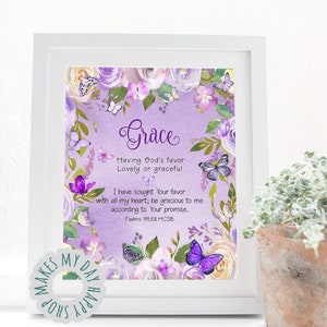 Winifred name meaning,purple wild flowers,floral girls room wall art,Biblical meaning,Matthew 5,Custom Name meaning,Numbers 6,digital gift image 10