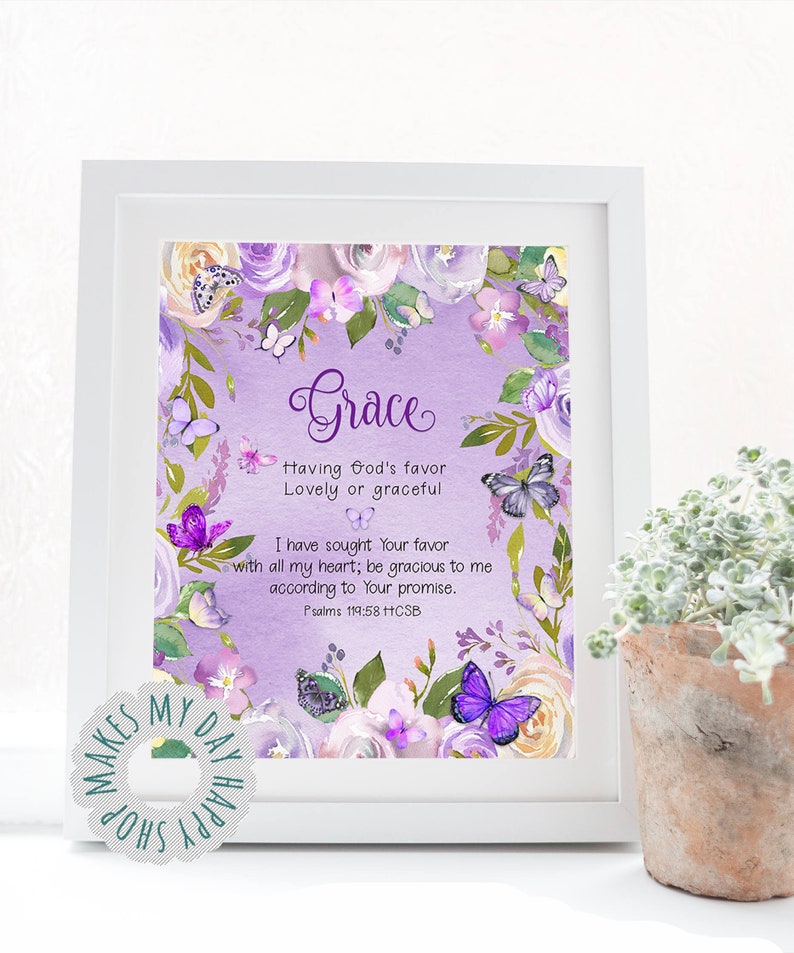 Winifred name meaning,purple wild flowers,floral girls room wall art,Biblical meaning,Matthew 5,Custom Name meaning,Numbers 6,digital gift image 10