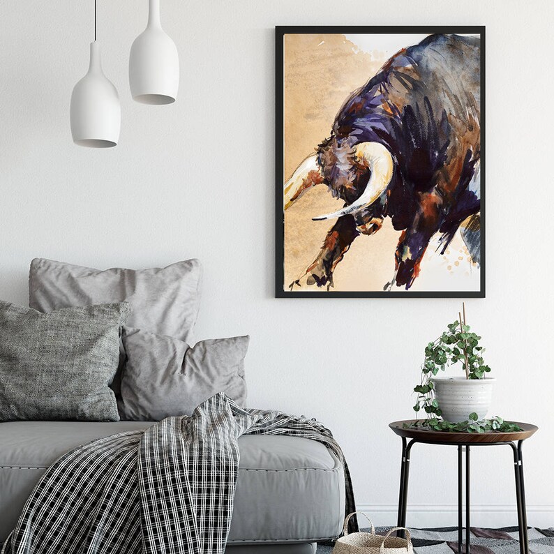 Bull Watercolor Paintingtexas Farm Animal Posterbullfighting - Etsy