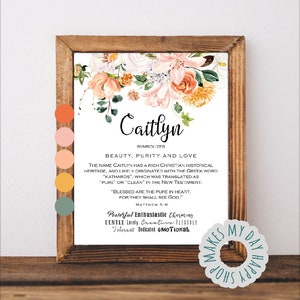 Personalized printable name meaning wall art gift for newborn mom granny nice friend,Custom Printable Bible Meaning of Name Caitlyn digital