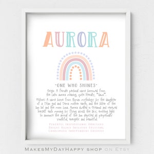 Aurora custom name meaning,pastel color Rainbow,First name poster,rainbow nursery Illustrations,last minute kids personalized birthday gift