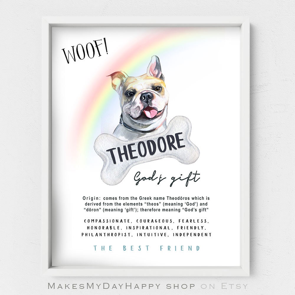 Discount bulldog name origin Store Theodore Name Meaning dog Lover Gift  personalized Sign dog Owner Home