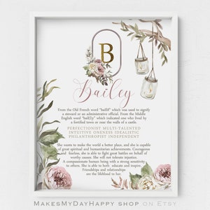 Personalized name meaning decor,Boho style,Sign Name wall art,Bailey name,Custom first name Meaning,Adult Birthday gift,Best friend present