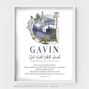 Gavin name meaning,custom spiritual meaning,1 Timothy 6,baby shower gift,Christian nursery,newborn gift,Night sky,moon and stars poster