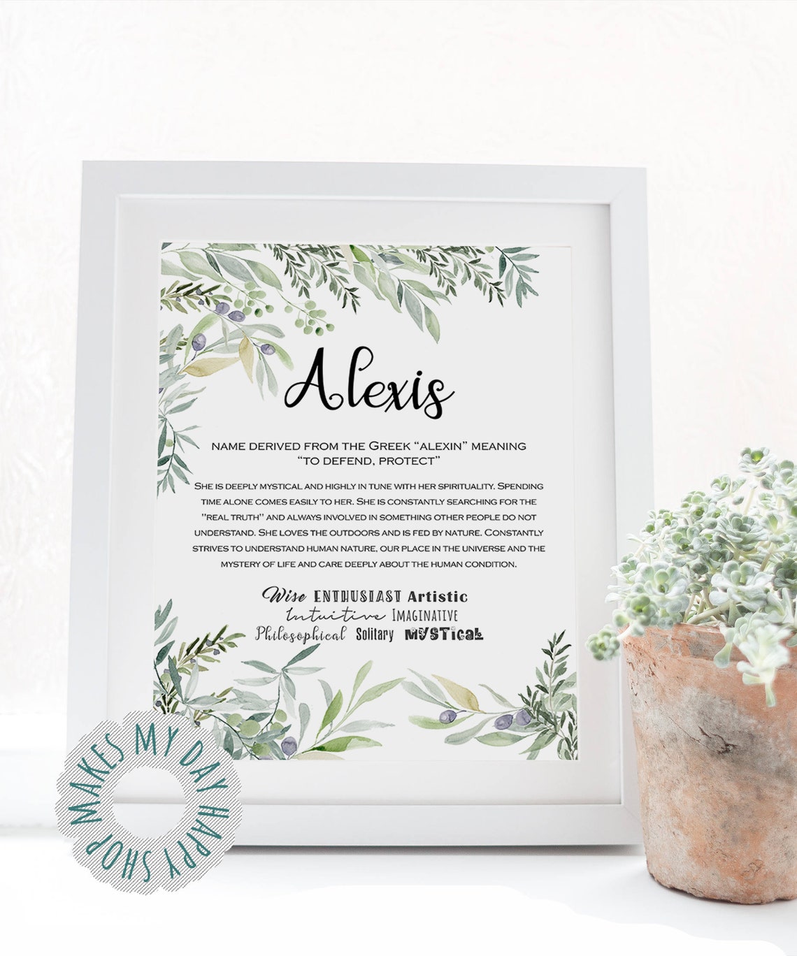 Lena Name Meaning Printable Wall Artgreen Leaf Personalized Etsy