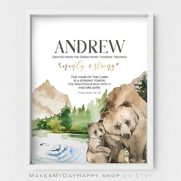 Andrew Name meaning,Mama Bear Personalized name meaning,Custom Biblical Meaning, Proverbs 18,First name meaning,Sign name wall art gift idea