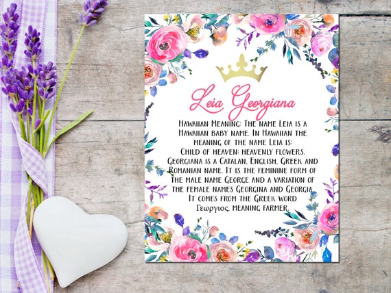 Custom Name Meaning,yellow Pink Flowers,floral First Name,given Name  Personalized Art,baby Shower Gift,nursery Room Decor,girl Name Sign -   Canada