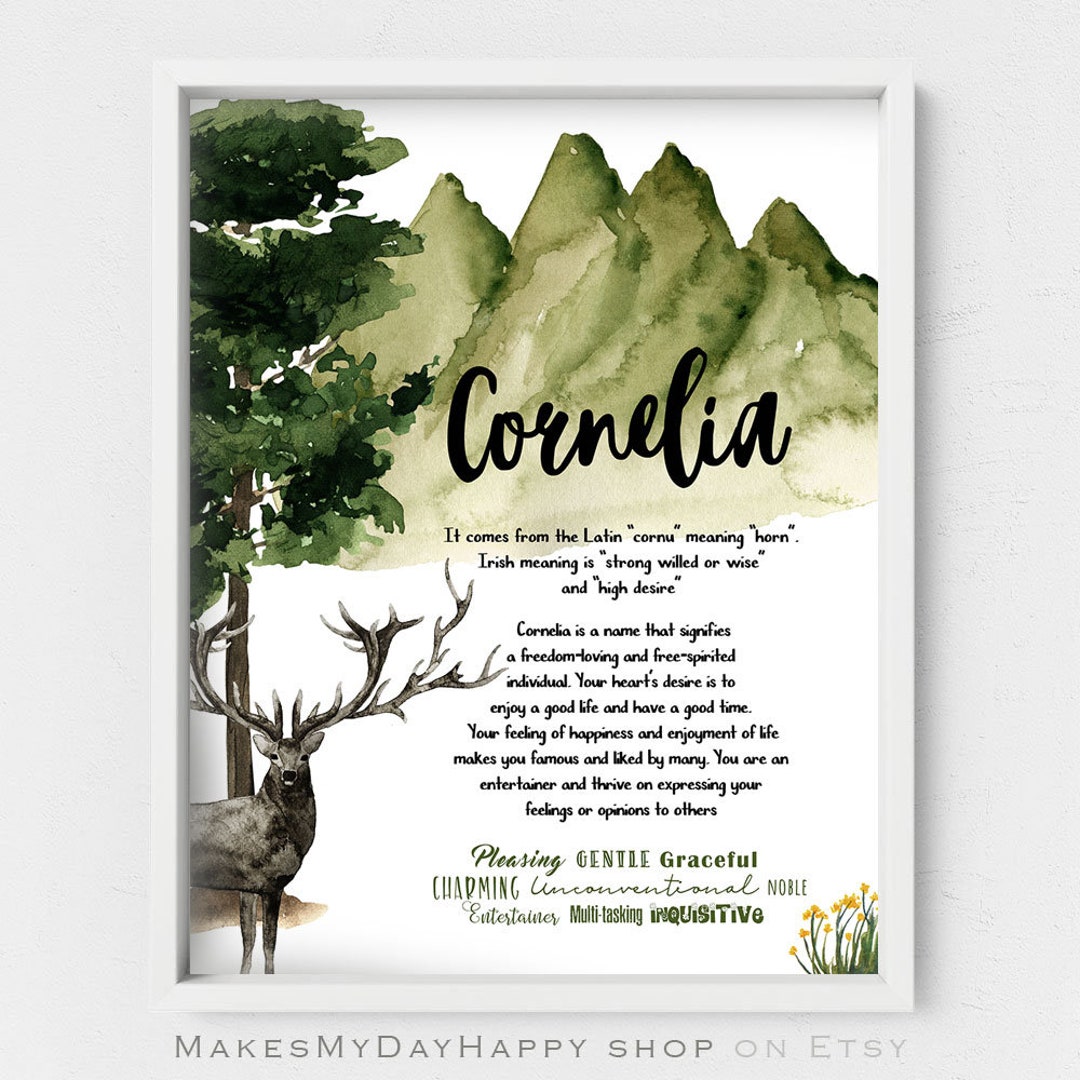 Cornelia Name,woodland Custom Wall Art,custom Name Meaning,first Name