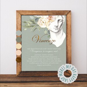 Custom Name Personalized Art Print,Vincenzo custom meaning,Artistic Sculpture illustration,Italian names meaning sign,Biblical Meaning