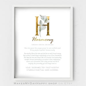 Harmony name meaning,Minimalist wall art,Custom first Name,Greek Names meaning,Name origin,eucalyptus leaves,Personalized nursery poster