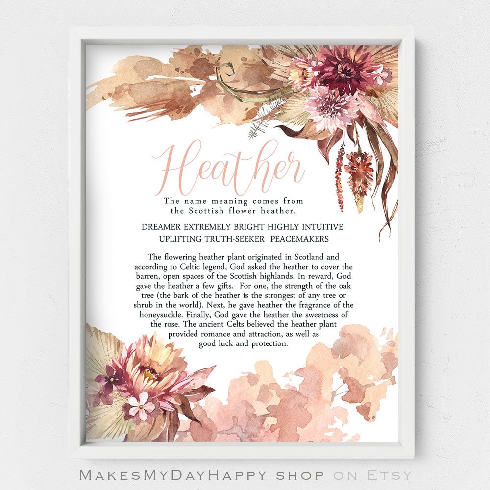 Heather Name meaning,Scottish names meaning,Savannah flowers,First name wall art,Custom Printable Name,Sign name room decor,Celtic names