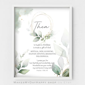 Thea name meaning,Custom Given Name,First name,Floral name wall art,Sign name,Christmas gift,Personalized given name,Biblical nursery decor