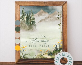 Watercolor forest landscape,Green landscape,Custom Quote Print,Quote wall art,Personalized quote,Typographic Wall Art,digital home poster