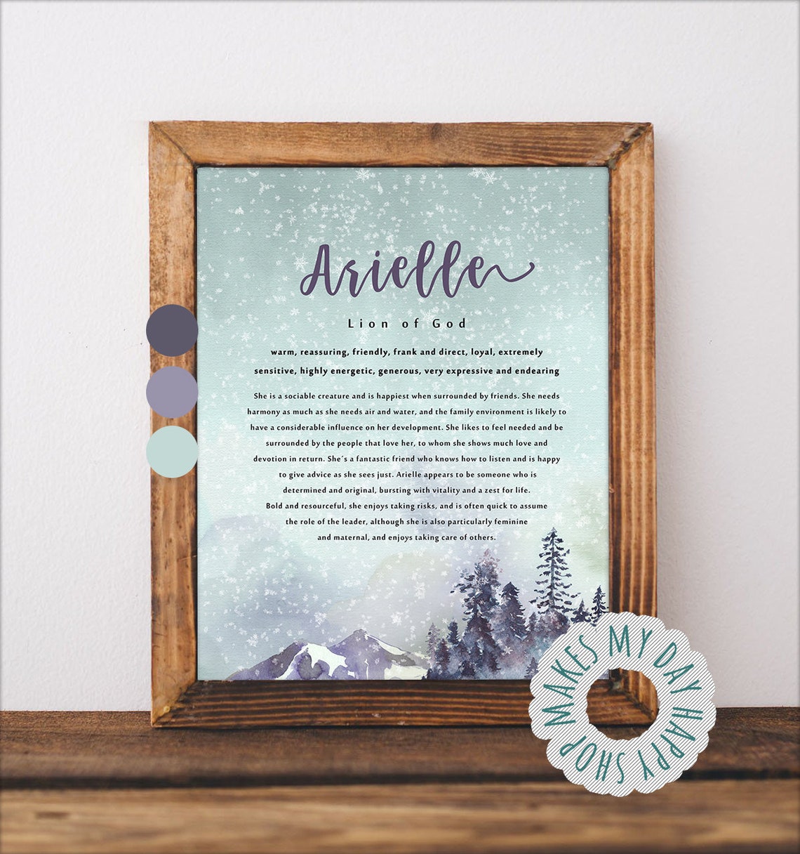 Custom Name Personalized Art Print with Meaning of Namebaby Etsy