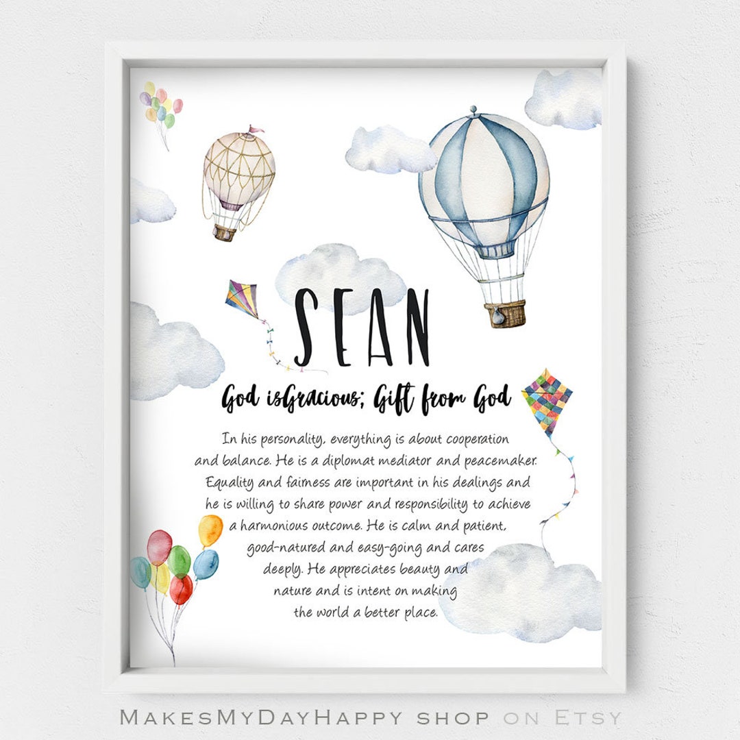 Sean Name Wall Art,air Balloon Kids Room,watercolor Aerostat Kite