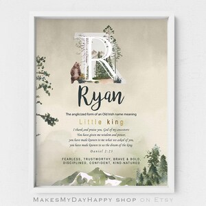 Ryan Name Meaning,Irish origin,Biblical meaning,Forest nature art,beer lovers,Watercolor wood,snowy mountain poster,symbolizes little king