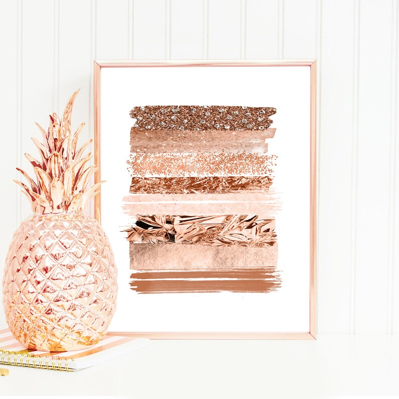 Rose Gold Wall Artrose Gold Stripessilver Gray Rosecooper Etsy