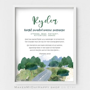 Ryder name meaning,Biblical meaning,Matthew 28:29,Custom name meaning,Name origin wall art,Name description,spiritual meaning,forest roud