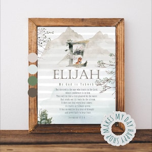 Elijah name meaning wall art,Jeremiah 17:7-8 Custom Biblical Name Meaning,Elijah sign kids room decor,Personalized name with Bible quote