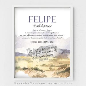 Felipe Name Meaning,Greek name origin,steppe nature art,Watercolor tundra decor,Adult gift,masculine name poster,horses lovers,Psalm 20,4