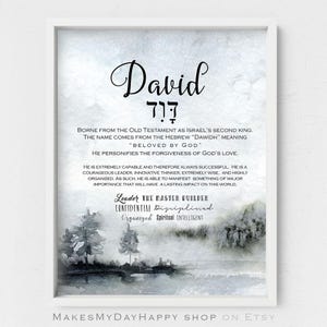 David name meaning,toddler birthday gift,foggy mountain landscape,Hebrew Name origin,spiritual gift,Last minute gift,Boy's room