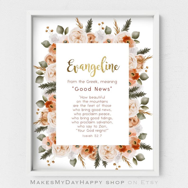 Evangeline name art,Isaiah 52,Personalized Name meaning,Custom gift,Biblical meaning, spiritual