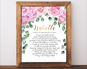 Name meaning,Isabelle name,Custom Name,Personalized Print,Meaning of Name,baby shower gift,nursery art,nursery decor,newborn gift,new baby