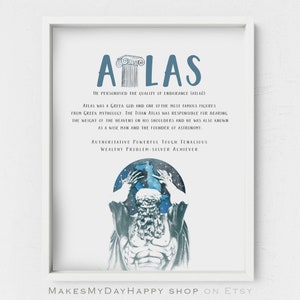 Atlas custom name meaning,Greek mythology figure,Titan Atlas,Greek God,First name wall art,Sign Name decor,Adult Birthday gift,Baby shower