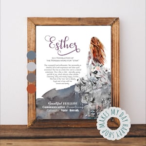 Esther name wall art,Personalized name meaning,Custom Name Meaning,Gift idea for a colleague,Digital Gift for Her,Long hair woman print