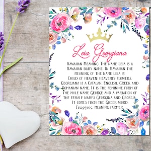 Custom Name Personalized Art Print with Meaning of Name,baby shower gift,nursery art,new mom gift,nursery decor,newborn gift,new baby