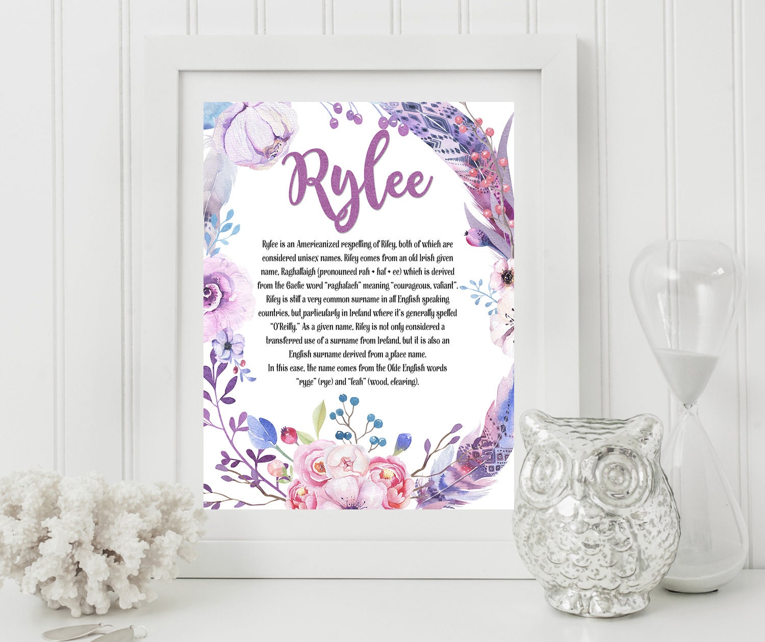 Vivienne Custom Name meaning printable wall ArtFloral Etsy