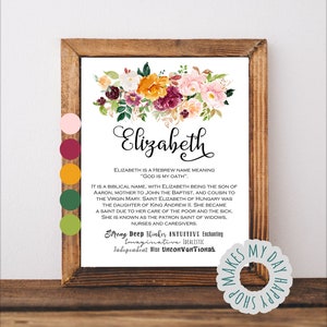 Personalized nursery decor,newborn name meaning,Elizabeth name,Custom Name,Printable Meaning of Name,baby shower gift,new mom gift,new baby