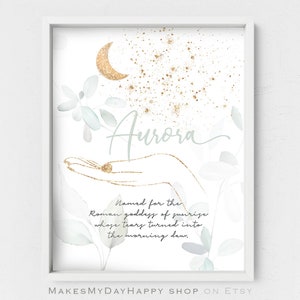 Aurora name meaning,Goddess Given Name,Baby shower,New mom gift,Custom First name,Sign name,Christmas gift,Biblical nursery decor,Moonlight