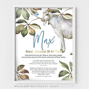 Max Name Meaning,Biblical meaning,green leaves wall art,goat poster,baby boy's room decor,Christmas present,greatest of all time,the best