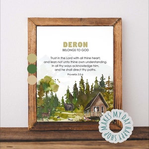 Personalized Name meaning,Deron Custom Name,Printable First Name wall art,baby shower gift,Woodland nursery decor,Forest animal printables