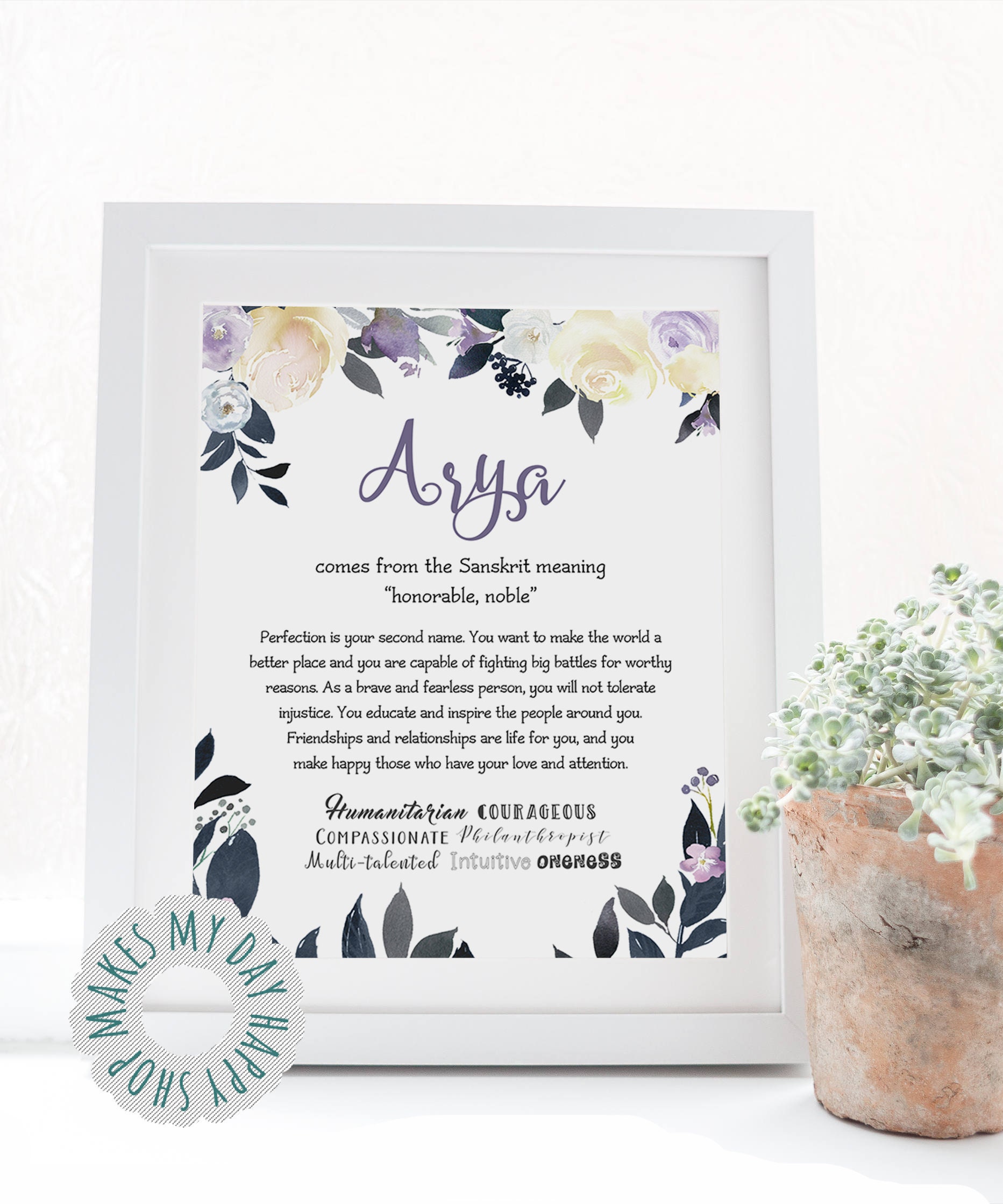 Personalized Printable Name Meaning Wall Art Gift for Newborn Etsy