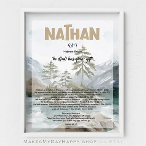 Significato del nome Nathan,significato biblico,pineta,Isaia 48,Arte della parete di origine del nome,Descrizione del nome,nomi ebraici spirituali,Regalo personalizzato