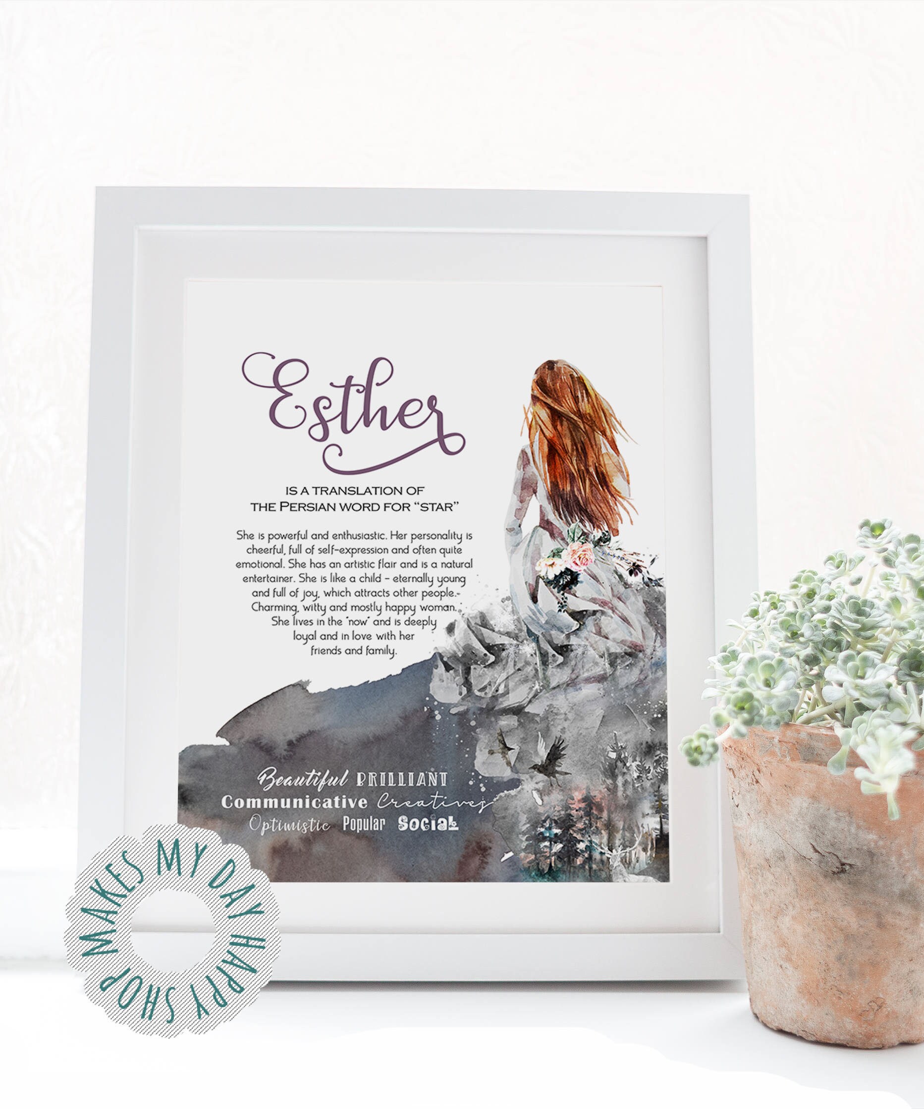 Custom Name Personalized Art Print with Meaning of Namebaby Etsy